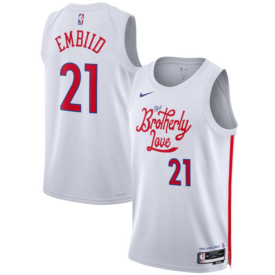 Men Philadelphia 76ers 21 Joel Embiid Nike White City Edition 2022-23 Swingman NBA Jersey